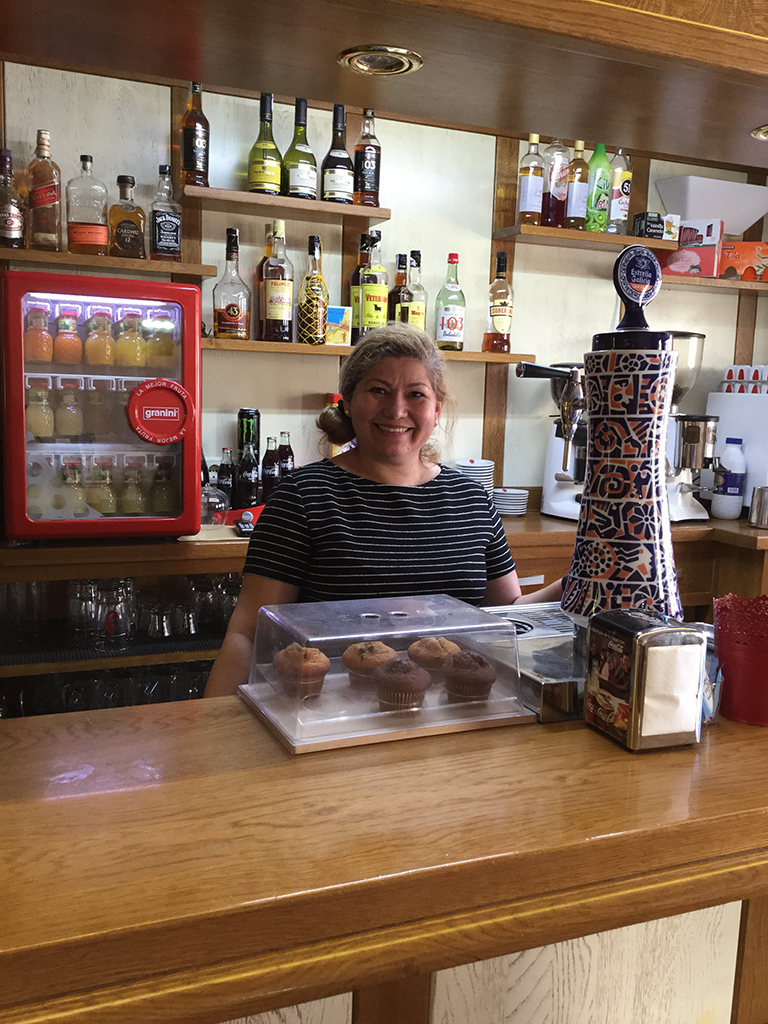 Lourdes, behind the counter at Redecilla del Camino